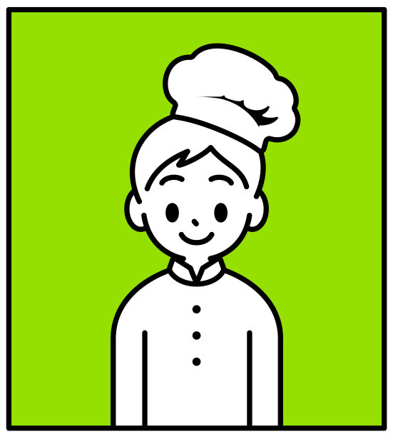 一个男孩戴着厨师帽，穿着制服，看着观众，风格极简，黑白轮廓图片下载