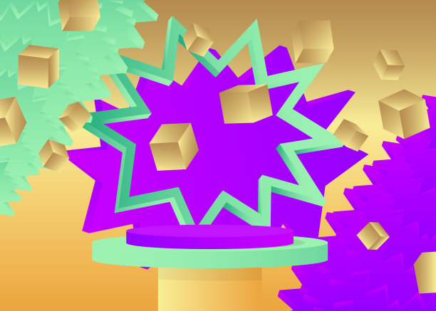 紫色，绿松石和金色产品展示。矢量圆柱基座基座基座模型。抽象的最小几何舞台展示。图片下载