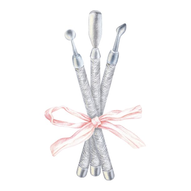 水彩插图。一套修指甲的工具。手绘和孤立的白色背景对象。用于角质层护理的棒。适合美甲大师，美容院，化妆品店图片下载