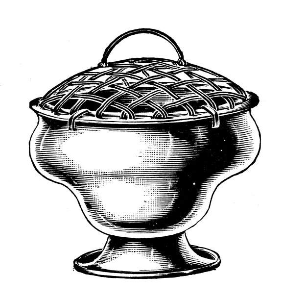 古董形象，从英国杂志，银质产品:花碗与网图片下载