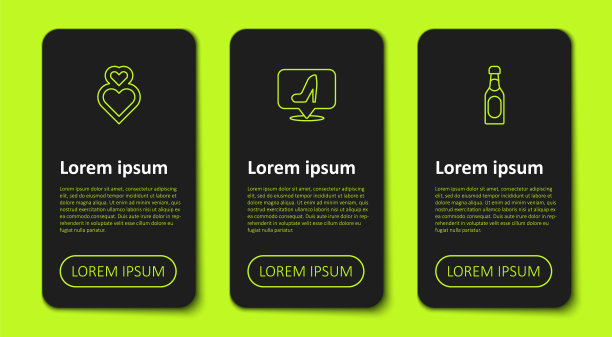 套装:心形，女鞋和香槟酒瓶。业务信息图表模板。向量图片下载