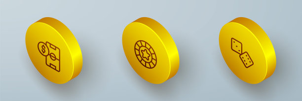 设置等距线足球投注钱，赌场筹码和游戏骰子图标。向量图片下载