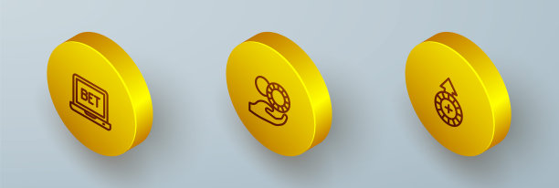 设置等距线在线体育投注，手持赌场筹码和赌场图标。向量图片下载