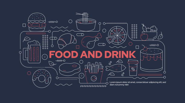 食品和饮料线图标概念。图片下载