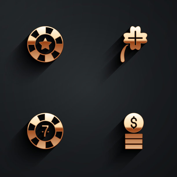 设置赌场筹码，老虎机与三叶草，和美元图标与长阴影。向量图片下载