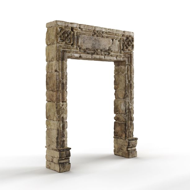 一个古老的石拱门口的3D插图设置在一个普通的白色背景图片下载