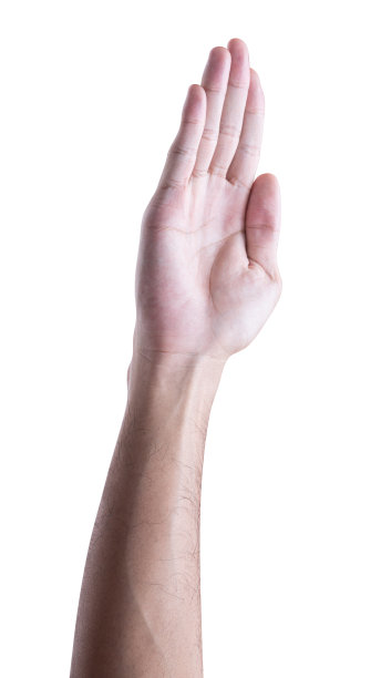 男性伸出手，准备帮助或接受。手势孤立在白色背景上。图片下载