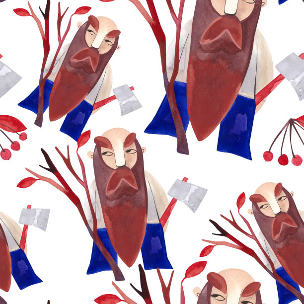 水彩无缝图案与秋天侏儒。时令包装纸。下降。用于包装、墙纸、包装纸、纺织品的栅格插图。白色背景图片下载