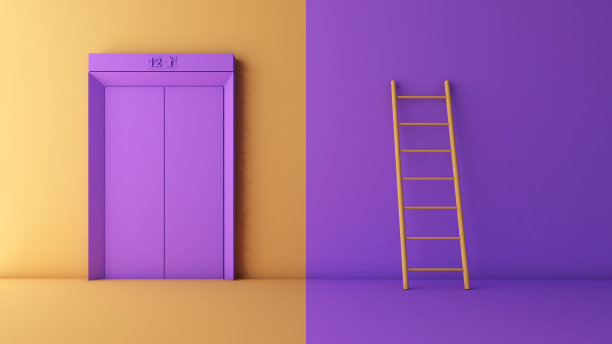 如何在商业和工作中成功使用电梯或楼梯的概念，3D渲染图片下载