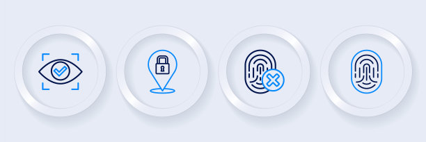 设置线指纹，取消指纹，锁和眼睛扫描图标。向量图片下载