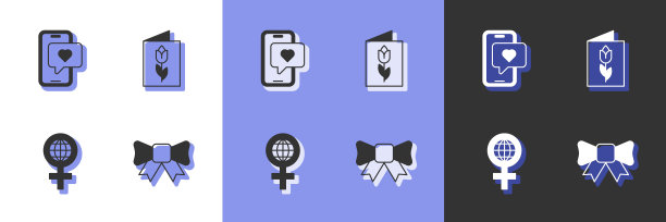 套装礼品蝴蝶结，移动与心，国际妇女节和贺卡8三月图标。向量图片下载