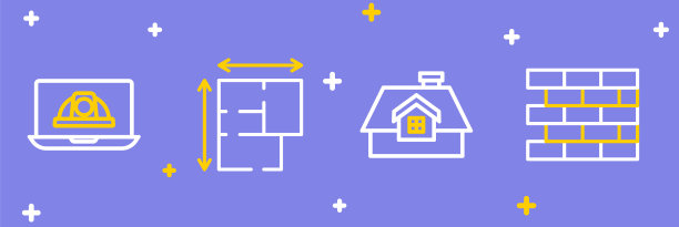 设置线砖，房子，计划和工人安全帽图标。向量图片下载