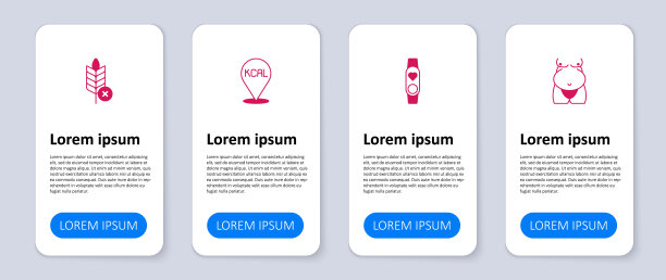 设置肥胖，智能手表与心脏，卡路里和无麸质谷物。业务信息图表模板。向量图片下载