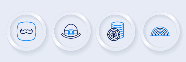 集线彩虹，金妖精硬币，妖精帽子和胡子图标。向量图片下载