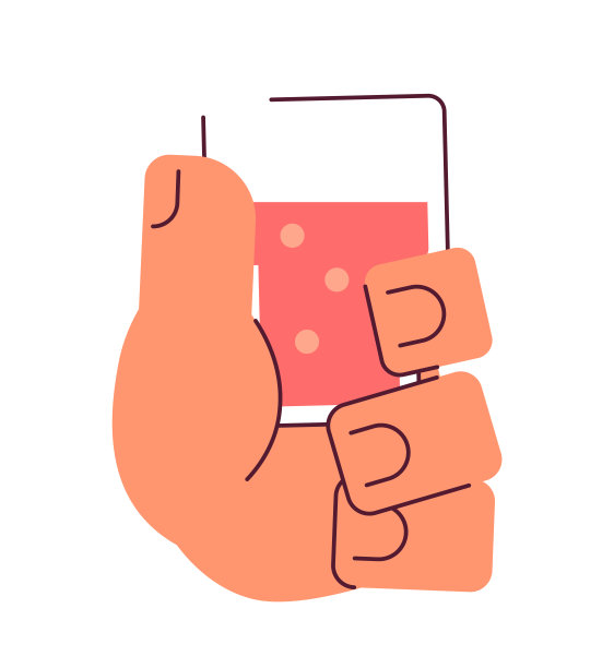 手持玻璃与水果鸡尾酒半平面彩色矢量手图片下载