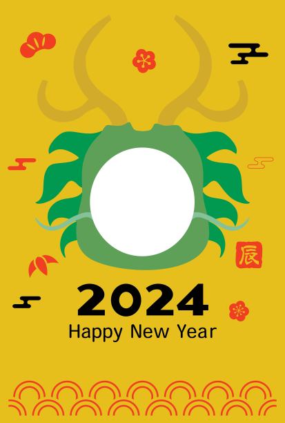 龙年贺年卡插图，附有相框和日文字母。图片下载