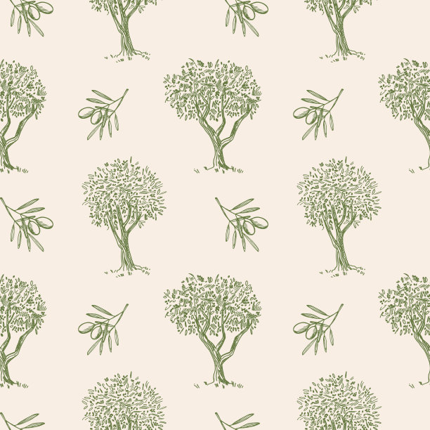 橄榄树和橄榄枝上橄榄果的无缝图案。重复背景矢量插图。橄榄油生产，收获，健康食品。用于印刷，模板，标签，标志，纺织品，墙纸图片下载