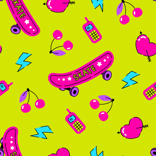 90年代时尚霓虹无缝图案图片下载