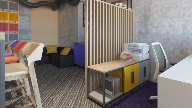 室内设计。电脑生成的办公室图像。建筑可视化。3D渲染。库存图片图片下载