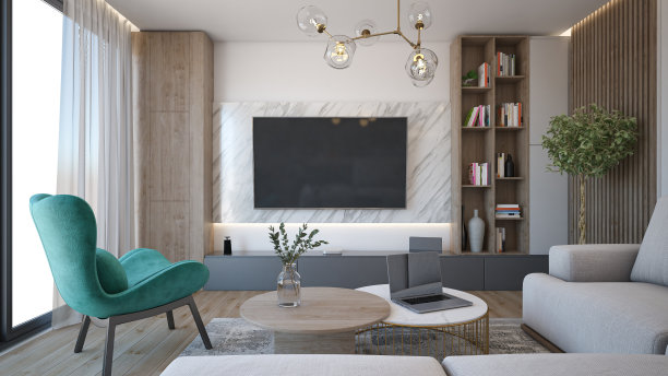 室内设计。体系结构。电脑生成的客厅图像。建筑可视化。3D渲染。图片下载