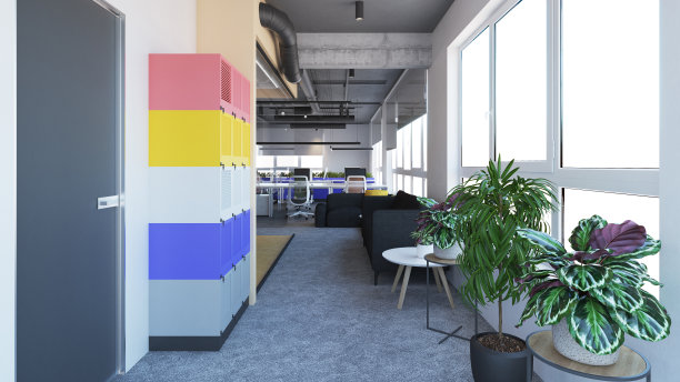 室内设计。电脑生成的办公室图像。建筑可视化。3D渲染。库存图片图片下载