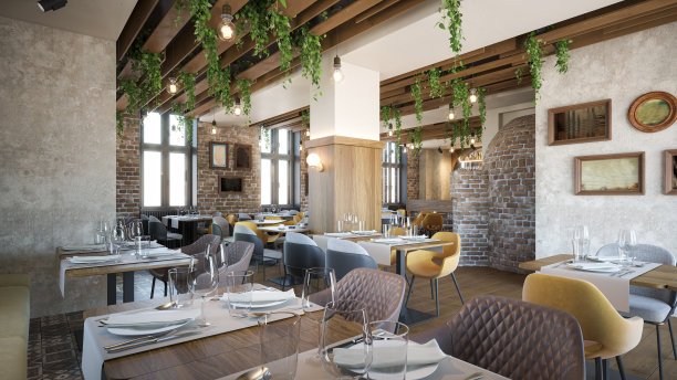 咖啡馆/餐厅。室内设计。计算机生成的图像。建筑可视化。3D渲染。图片下载