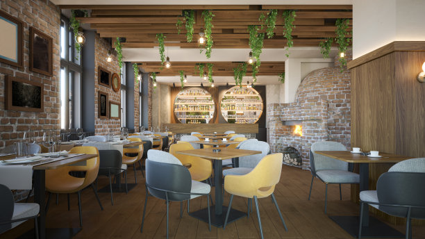咖啡馆/餐厅。室内设计。计算机生成的图像。建筑可视化。3D渲染。图片下载