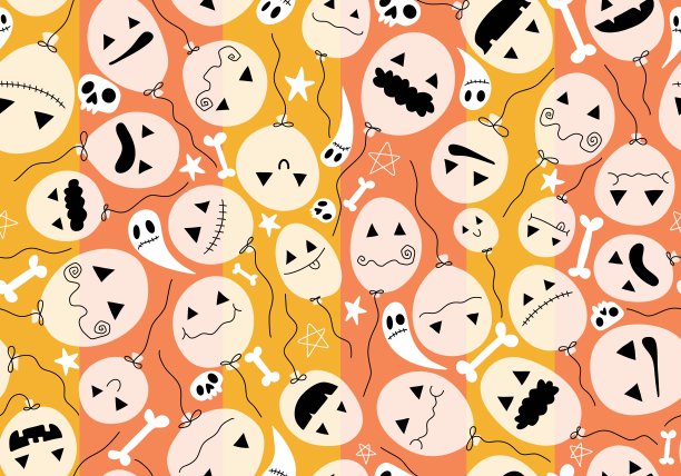 万圣节卡通无缝图案用于面料和纺织品及包装图片下载