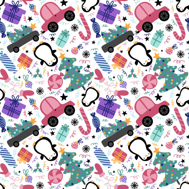 冬季圣诞无缝卡通图案包装纸及面料图片下载