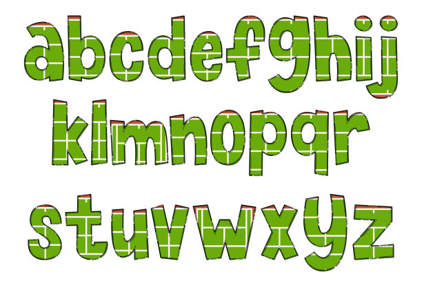 手工制作的体育领域信件。色彩创意艺术排版设计图片下载