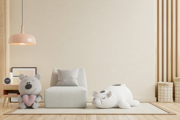 儿童房的墙壁模型，以奶油色为背景。图片下载