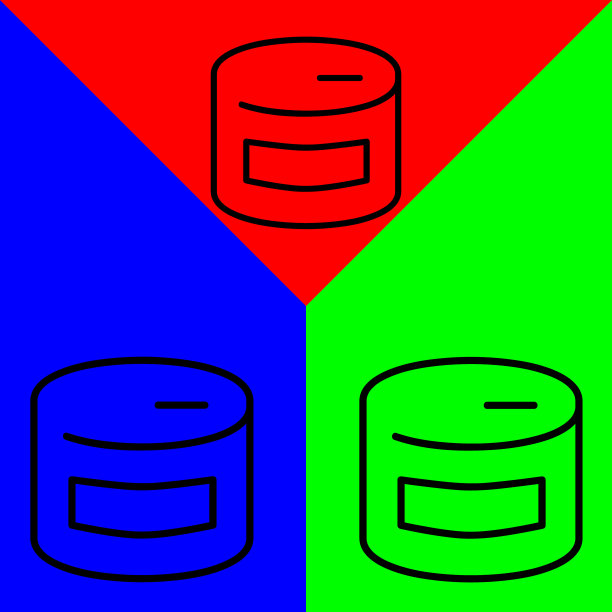 罐头食品矢量图标，轮廓风格的图标，从冒险图标收集，隔离在红色，蓝色和绿色的背景。图片下载