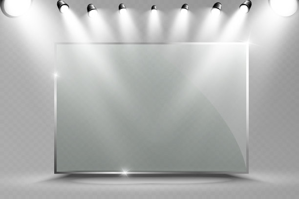由聚光灯照亮的玻璃框架。演讲的地方。图片下载