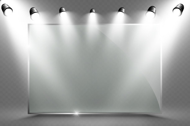 由聚光灯照亮的玻璃框架。演讲的地方。图片下载