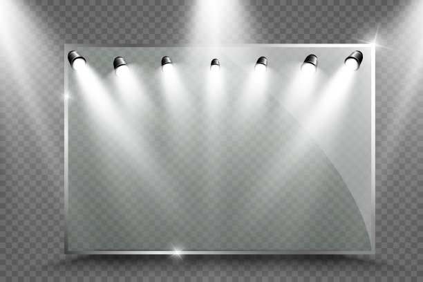 由聚光灯照亮的玻璃框架。演讲的地方。图片下载
