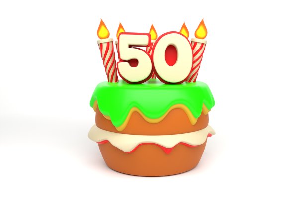生日蛋糕上有数字50和蜡烛图片下载