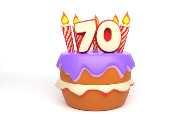 生日蛋糕上有数字70和蜡烛图片下载