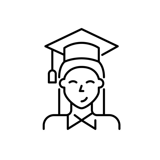 大学毕业。微笑的年轻女子穿着衬衫和毕业帽。像素完美，可编辑的笔画图片下载