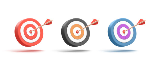 目标板与箭头在中心，数字3d渲染图标设置在不同的颜色图片下载