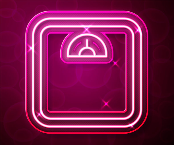 发光的霓虹灯线浴室鳞片图标孤立的红色背景。重量测量设备。体重秤健身运动概念。向量图片下载