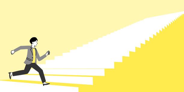 一个跑步的女商人和楼梯的插图，矢量图片下载