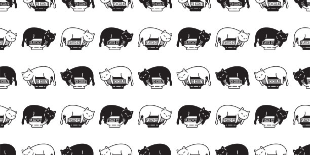 猫无缝图案小猫中国面条日本拉面乌冬面中国食品印花布neko矢量字符卡通品种宠物礼品包装纸瓷砖背景重复壁纸动物涂鸦插图设计围巾孤立图片下载