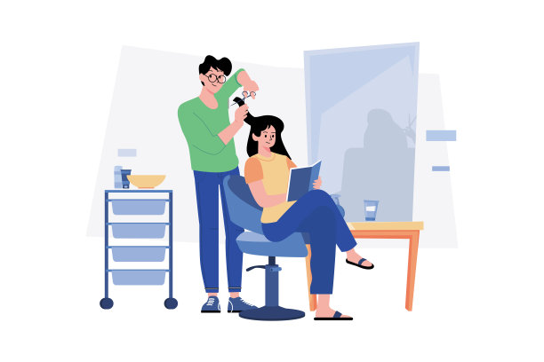 男士发型师给顾客做新发型。图片下载