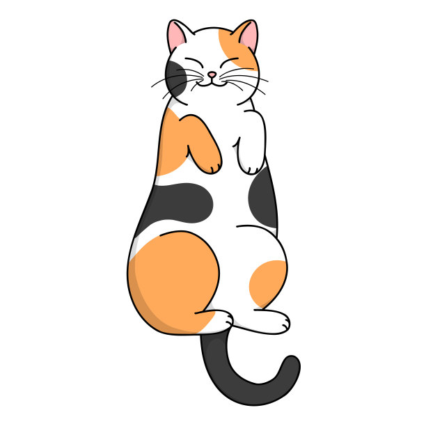 可爱的卡通快乐斑点猫睡觉和微笑。孤立的白色背景矢量插图。动物自然图标，扁平图片下载