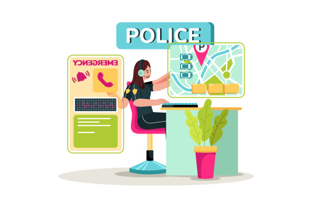 在危机情况下响应多个电话和管理交通的警察。图片下载