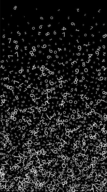 数字下降，大数据概念。二进制白色凌乱的飞数字。图片下载