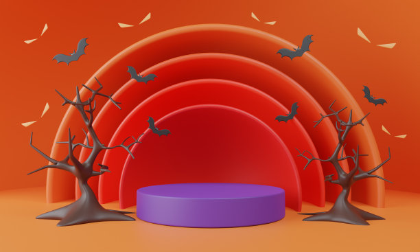 讲台和舞台的产品和最小的抽象背景万圣节。3d渲染图片下载