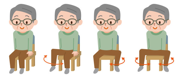 矢量插图的高级男子做臀部练习坐在椅子上图片下载