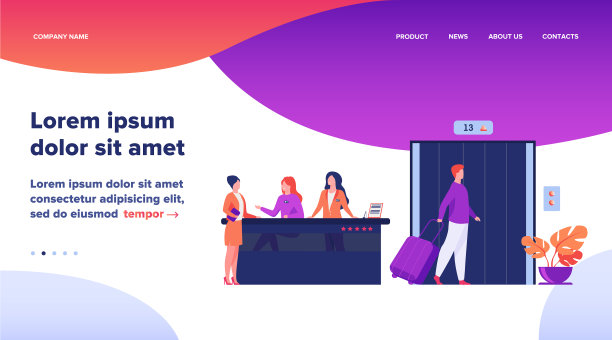 拿着行李在旅馆接待处等候的游客图片下载