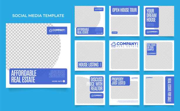 社交媒体模板banner house建筑服务推广。完全可编辑的方形柱框拼图有机销售海报图片下载